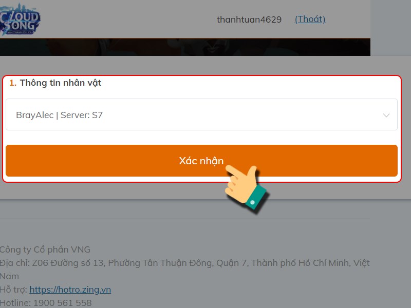 Chọn server, nh&acirc;n vật