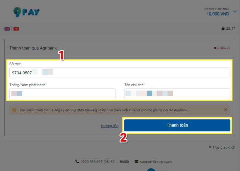Giao diện thanh to&aacute;n, điền th&ocirc;ng tin thanh to&aacute;n