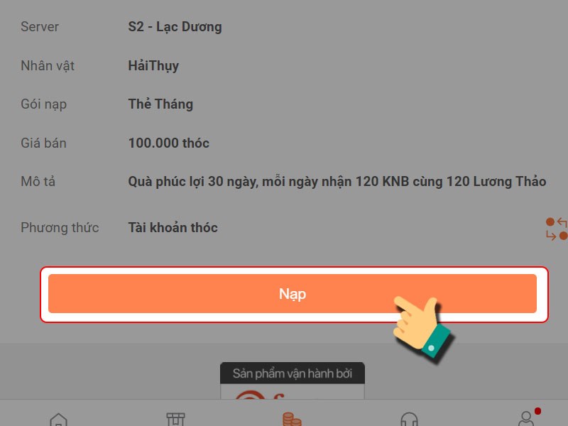 Nhấn Nạp để thanh to&aacute;n