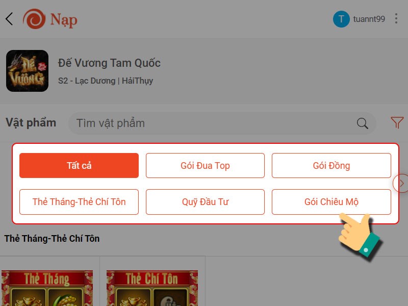 Chọn loại vật phẩm