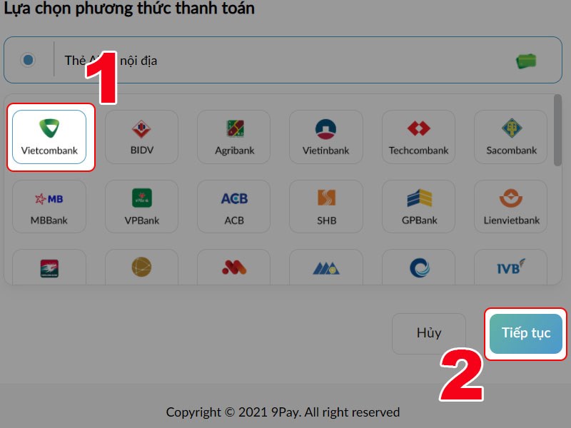 Chọn ng&acirc;n h&agrave;ng bạn đang sử dụng