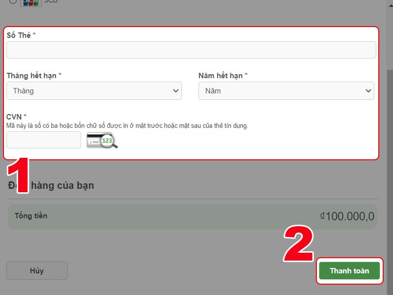Nhập th&ocirc;ng tin thẻ t&iacute;n dụng của bạn
