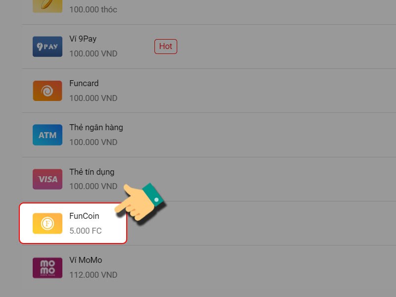 Nạp bằng Funcoin