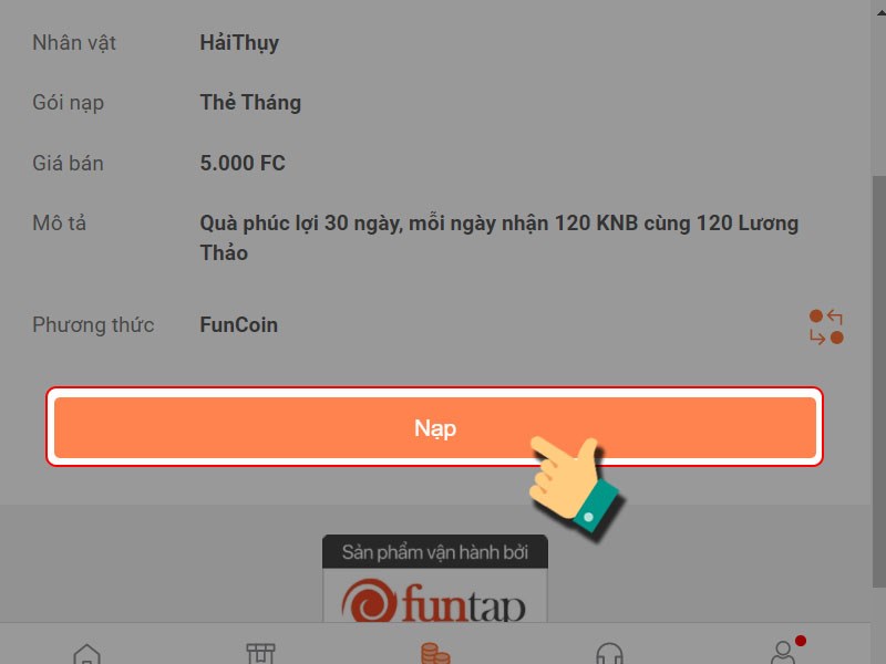 Nhấn Nạp để thanh to&aacute;n