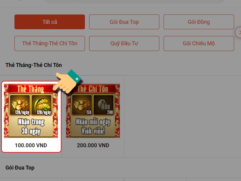 Chọn g&oacute;i nạp bạn muốn mua