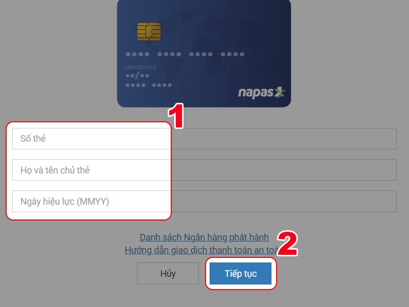 Nhập thông tin thẻ ngân hàng