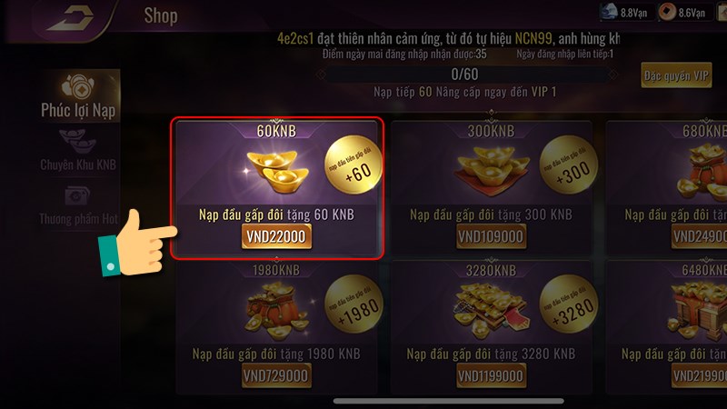 Chọn g&oacute;i nạp