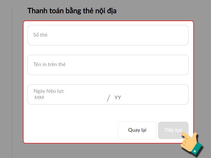 Nhập th&ocirc;ng tin thẻ ng&acirc;n h&agrave;ng để thanh to&aacute;n