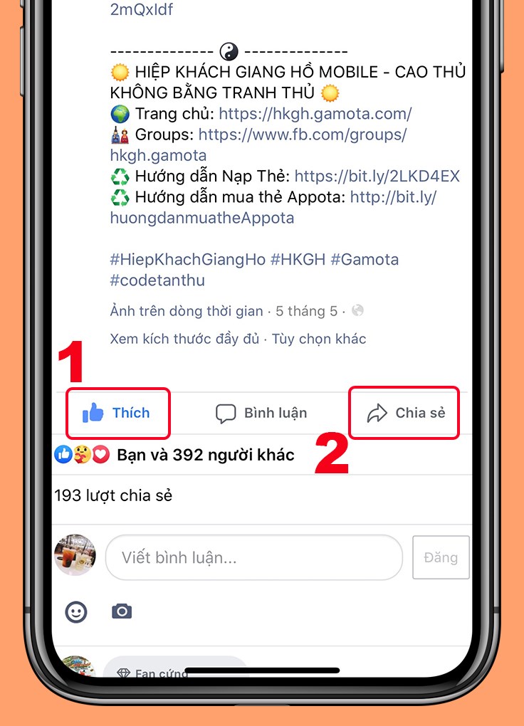Like và chia sẻ bài viết