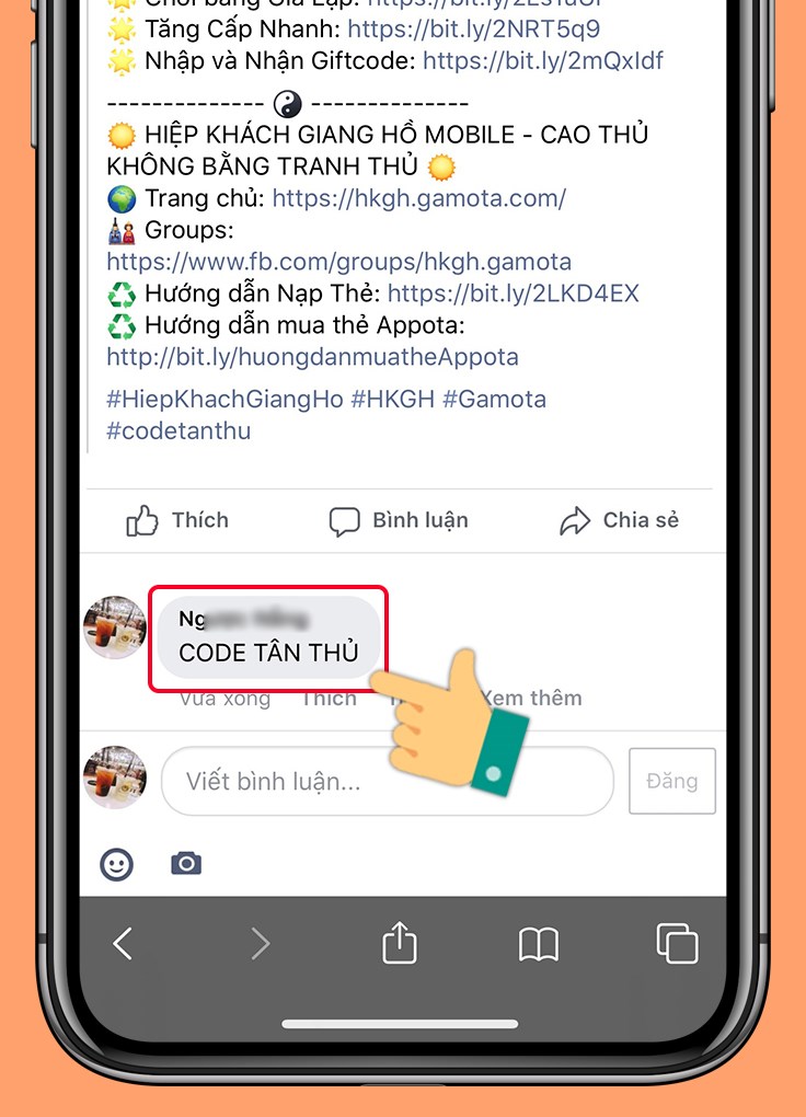 Bình luận với cú pháp CODE TÂN THỦ dưới bài viết