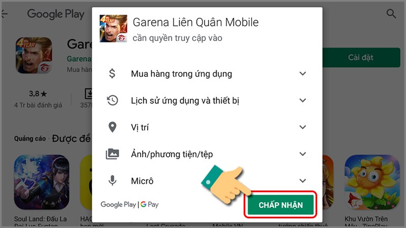 Chấp nhận để cài đặt