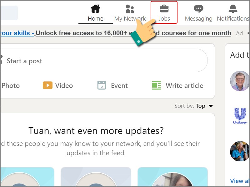 Nhấn vào Jobs