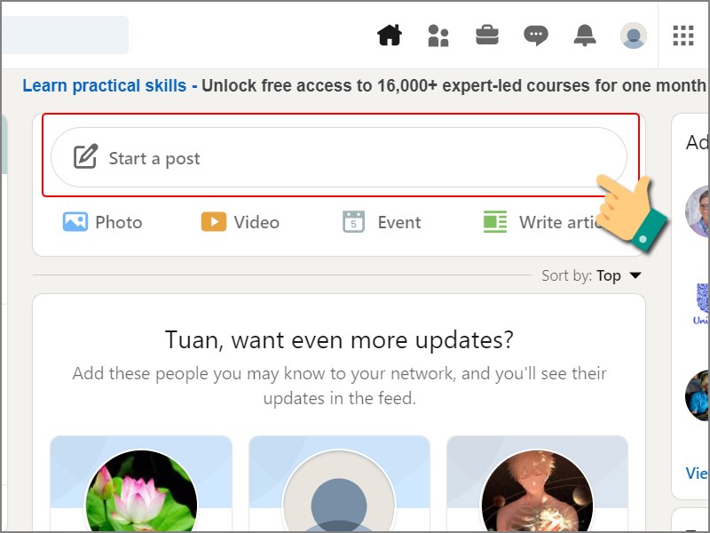 Nhấn vào Start a Post