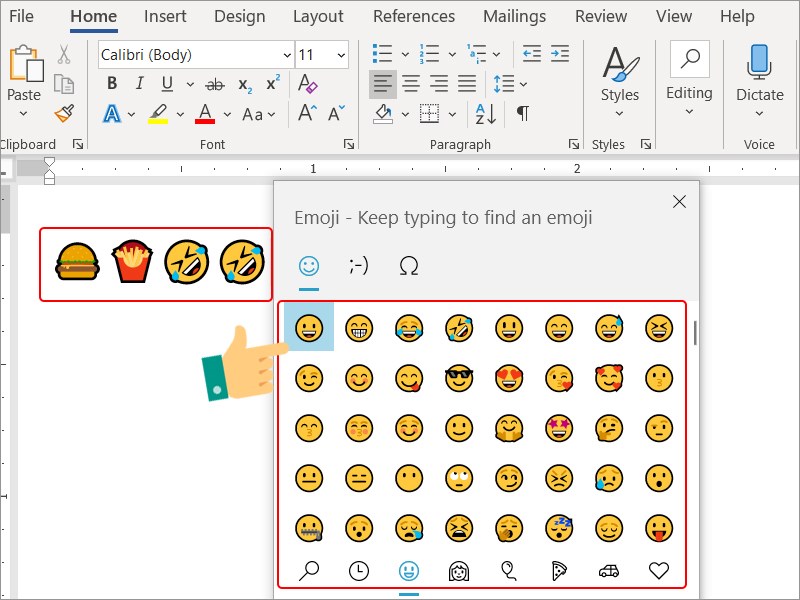 Giao diện th&ecirc;m Emoji trong word