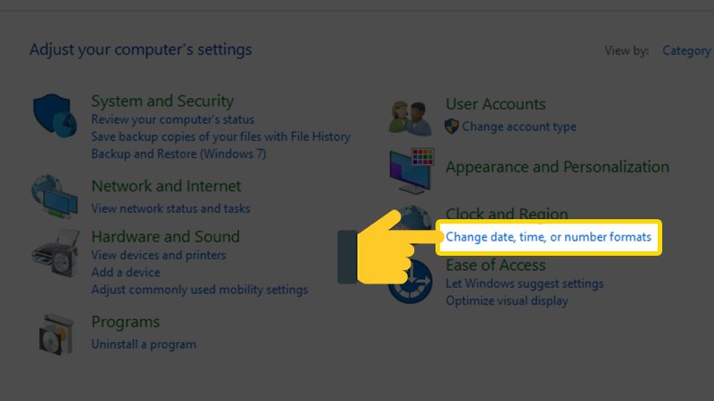 Chọn Change date, time, or number formats