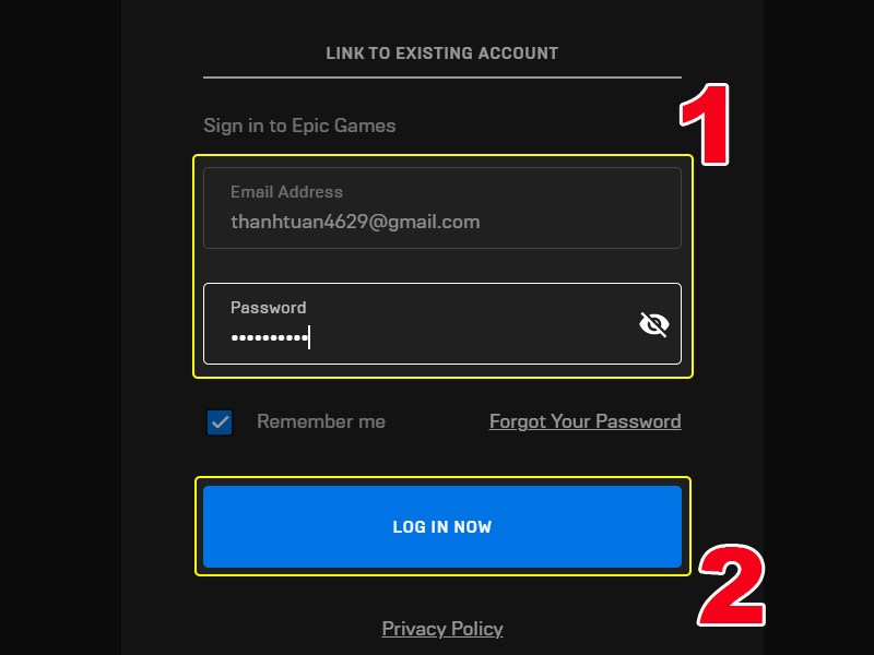 Nhập email và mật khẩu