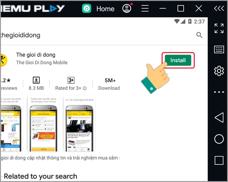 Nhấn Install để cài ứng dụng, game