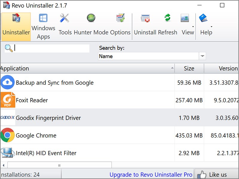 Giao diện chính của Revo Uninstaller