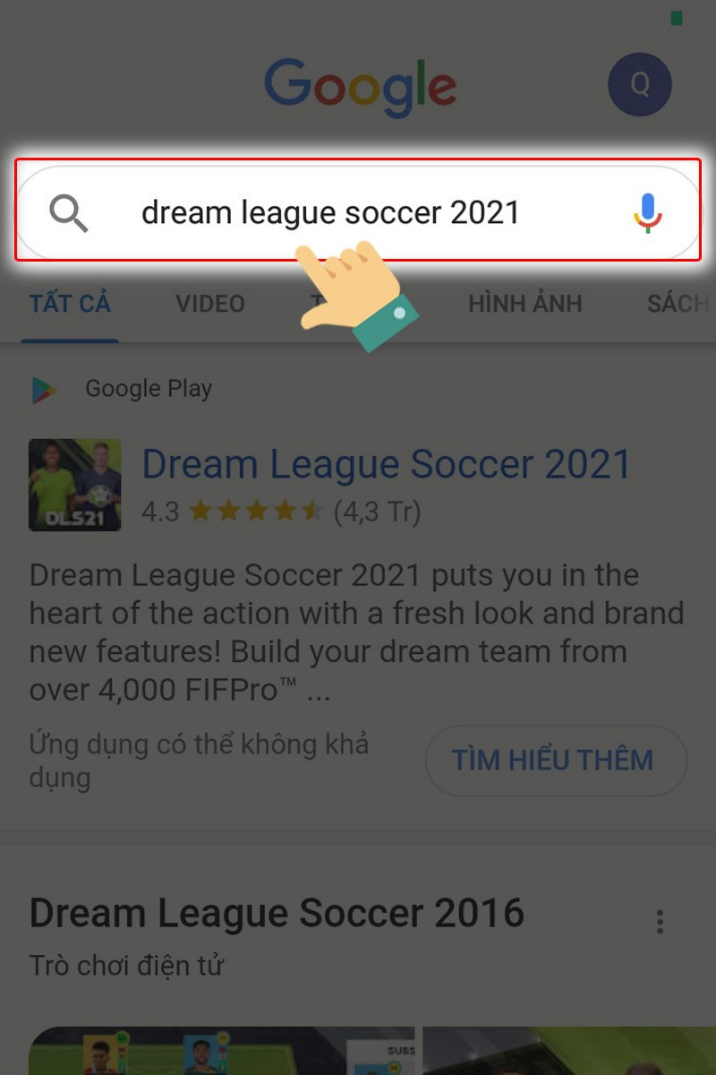 Nhập Dream League Soccer 2021 tại thanh tìm kiếm