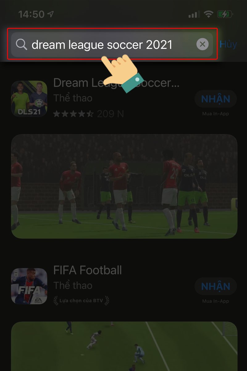  Tại thanh tìm kiếm nhập tên game Dream League Soccer 2021