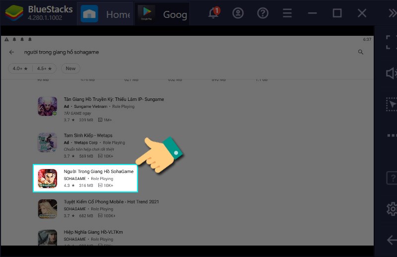Nhấn vào game Nhấn vào game