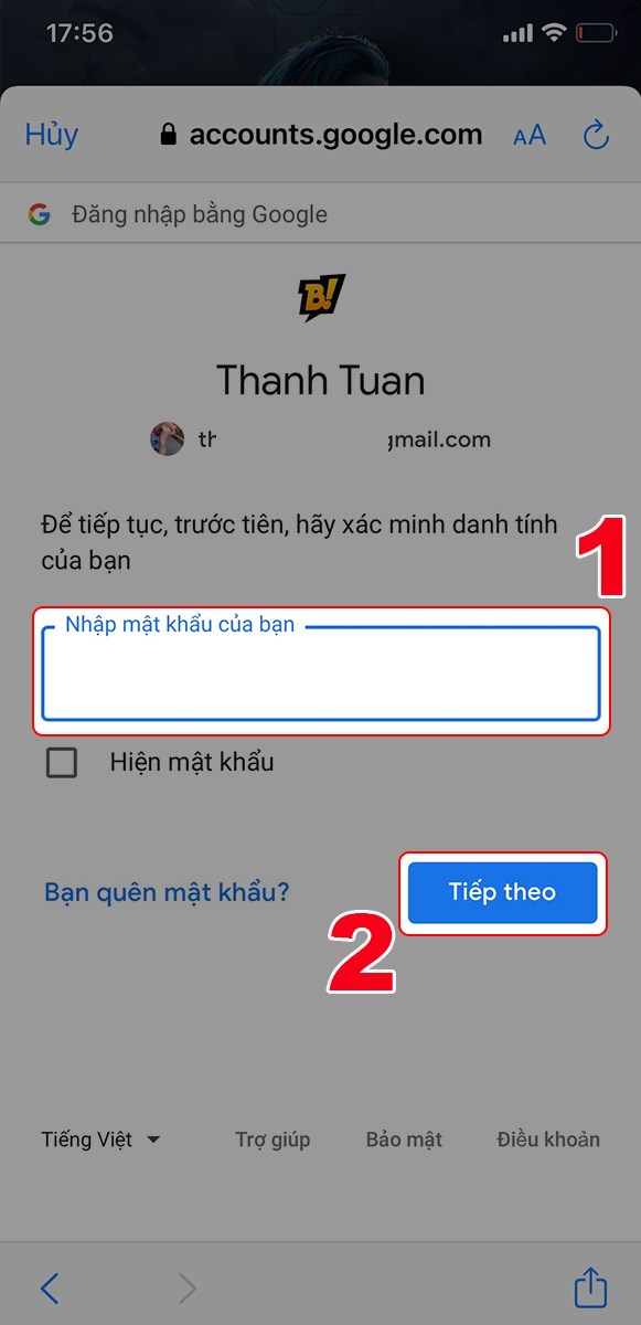 Nhập mật khẩu