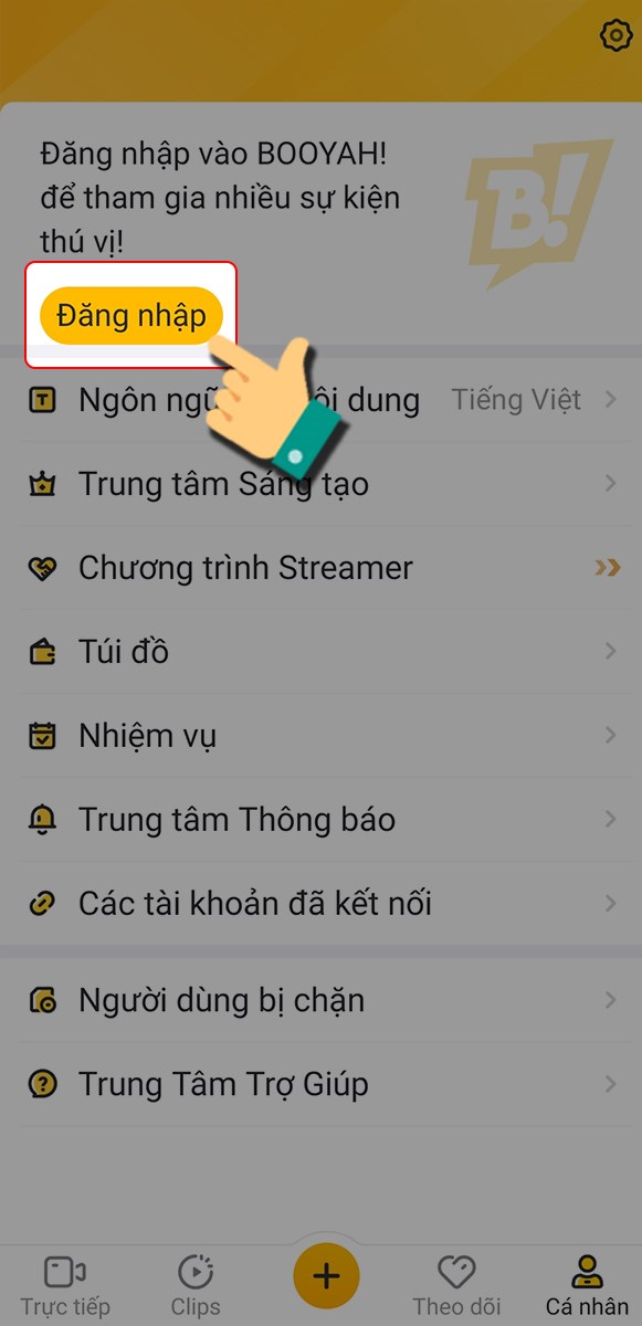 Chọn đăng nhập