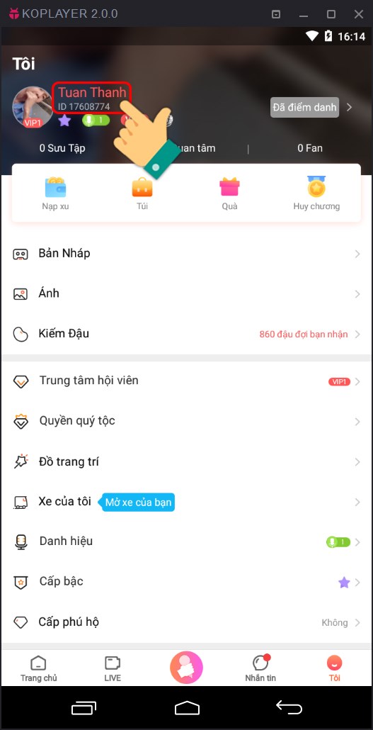 Nhấn vào tài khoản của bạn Nhấn vào tài khoản của bạn