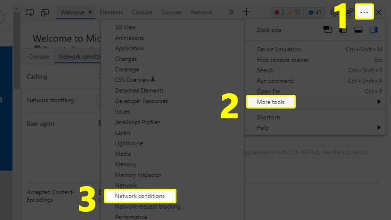 Đến thẻ Network conditions