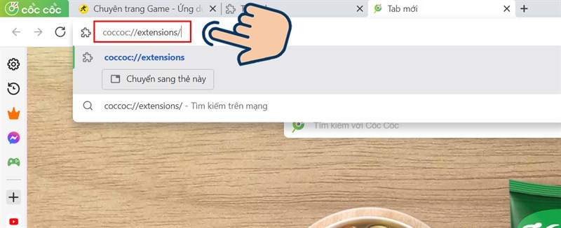 Gõ coccoc://extensions/ vào ô tìm kiếm và nhấn Enter