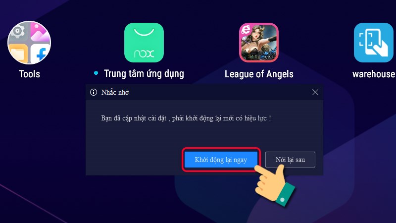 Chọn Khởi động lại ngay