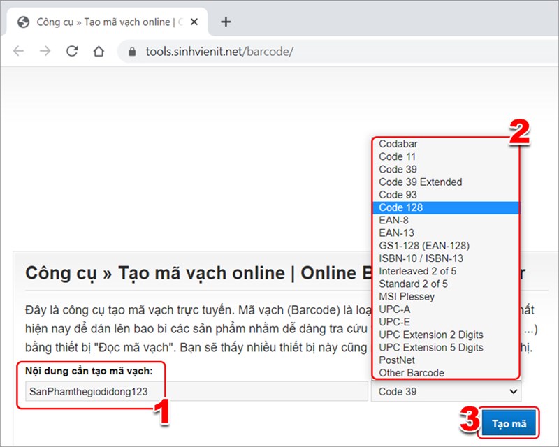Chọn loại code