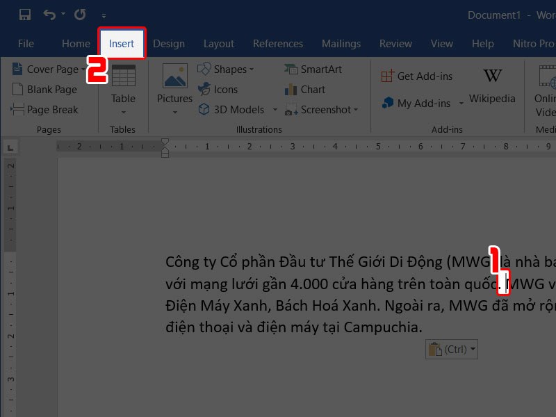 Chọn vị trí đặt bookmark