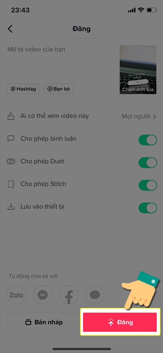 Tiếp tục nhấn đăng