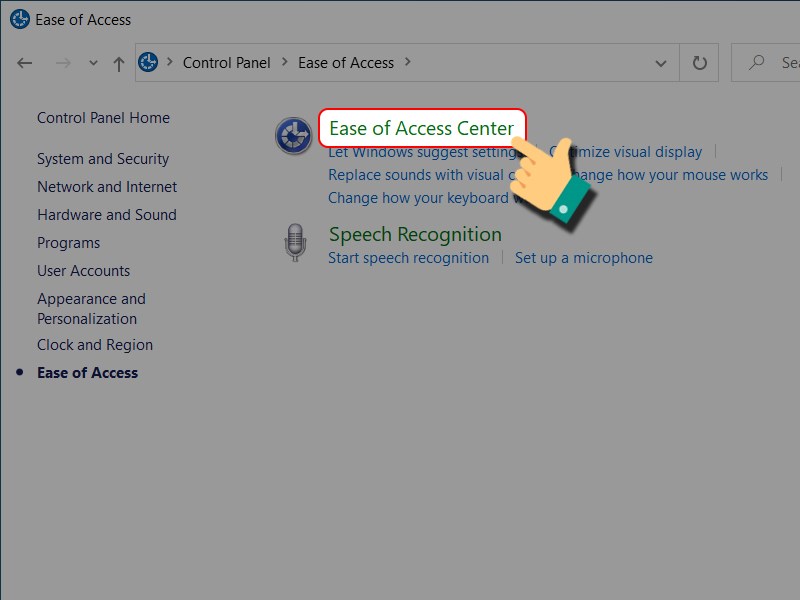 Chọn Ease of Access Center Chọn Ease of Access Center
