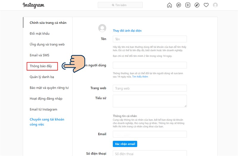 Chọn Th&ocirc;ng b&aacute;o đẩy