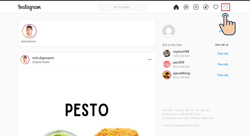 Chọn biểu tượng avatar ở g&oacute;c phải tr&ecirc;n