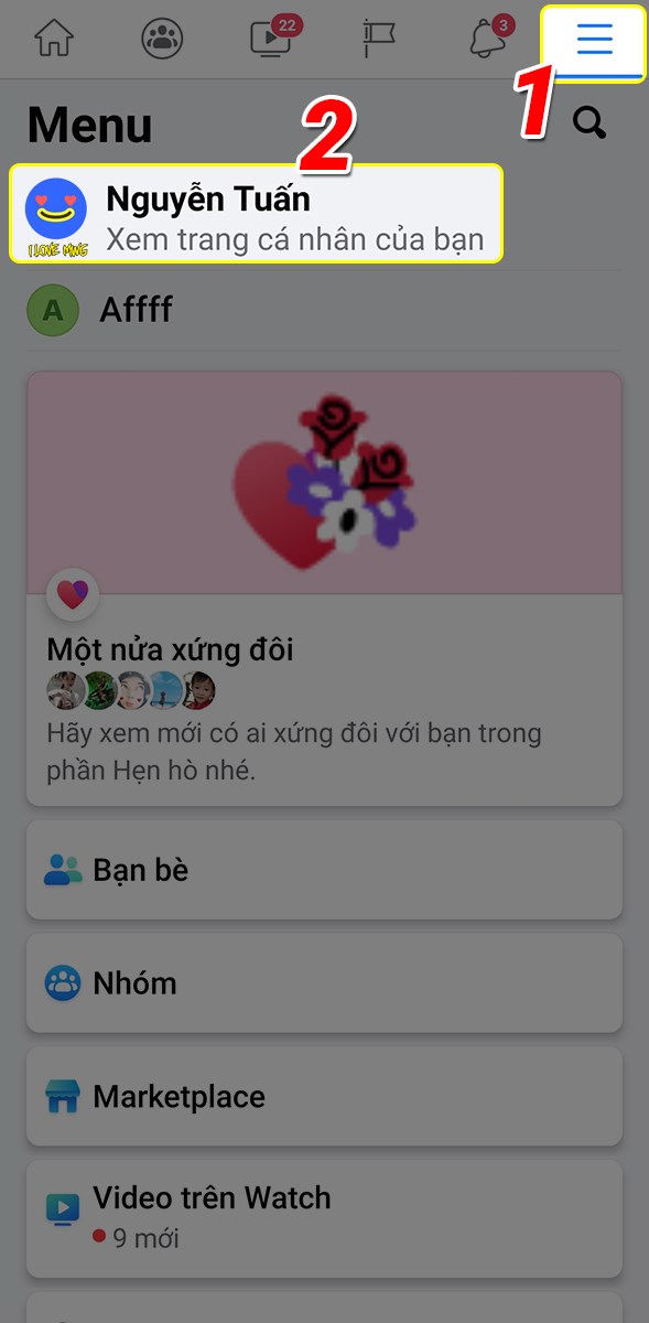Nhấn v&agrave;o biểu tượng c&aacute; nh&acirc;n