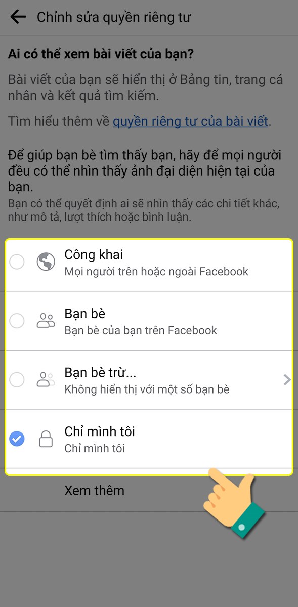 Chọn thiết lập c&aacute;c mục
