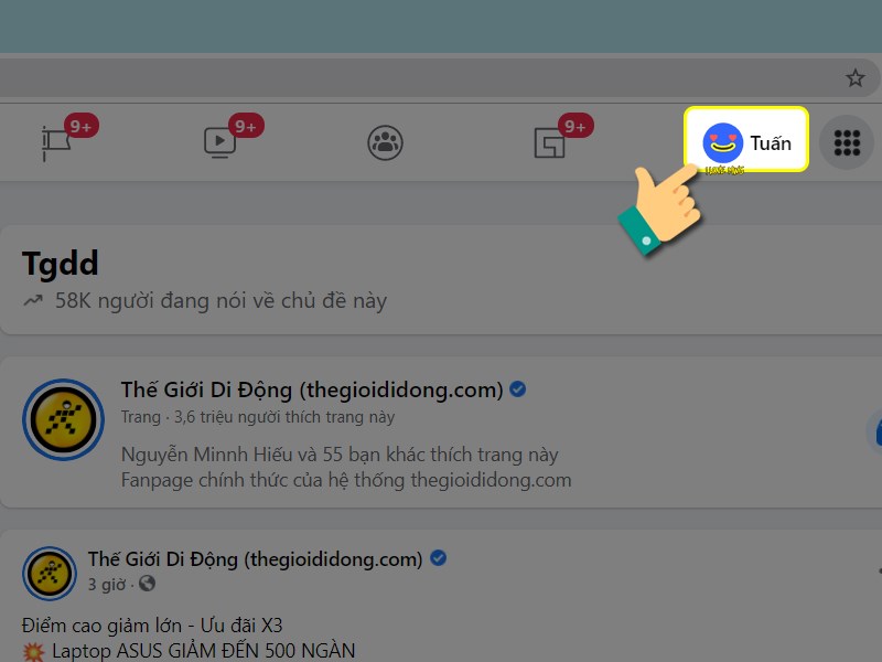 Chọn v&agrave;o trang c&aacute; nh&acirc;n