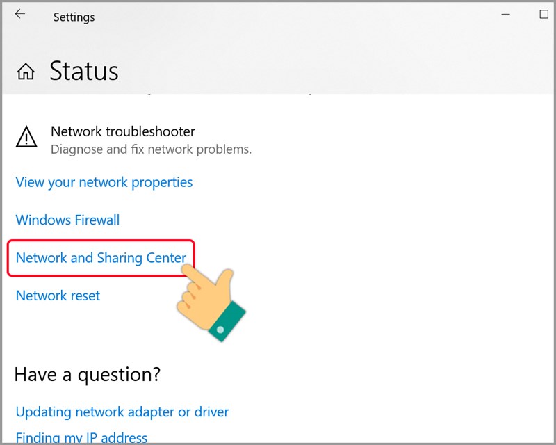 Nhấn v&agrave;o Network and Sharing Center