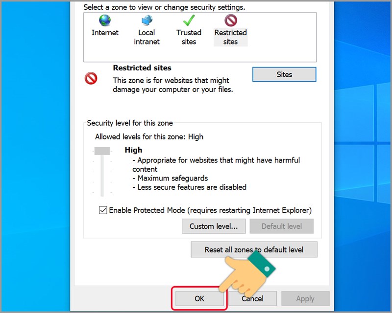 Nhấn OK để lưu thiết lập