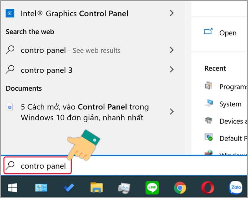 Gõ tìm kiếm Control Panel tại thanh tìm kiếm
