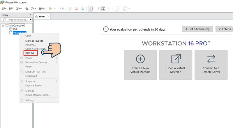 Chuột phải v&agrave;o m&aacute;y ảo m&agrave; bạn muốn x&oacute;a v&agrave; chọn Remove
