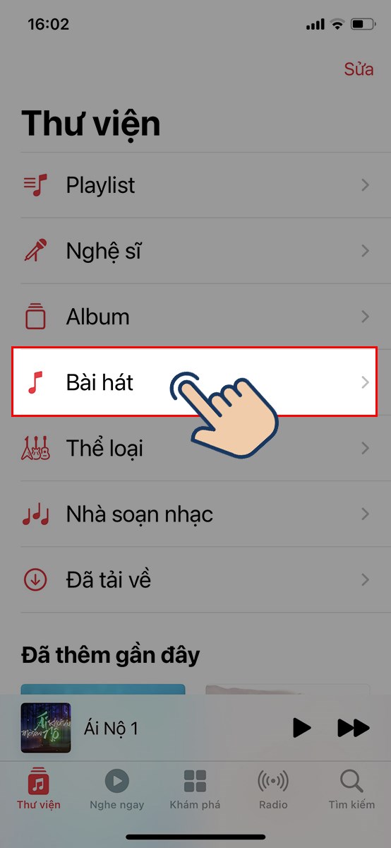 Tại đây bạn hãy chọn vào Bài hát.