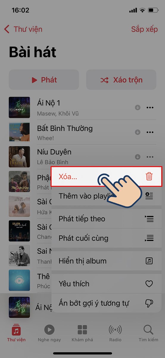 Chọn Xóa.