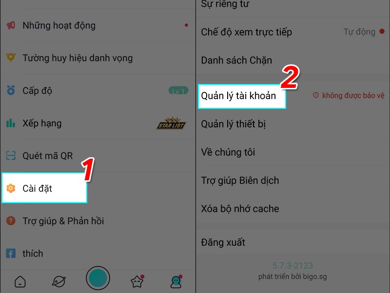 Chọn mục cài đặt