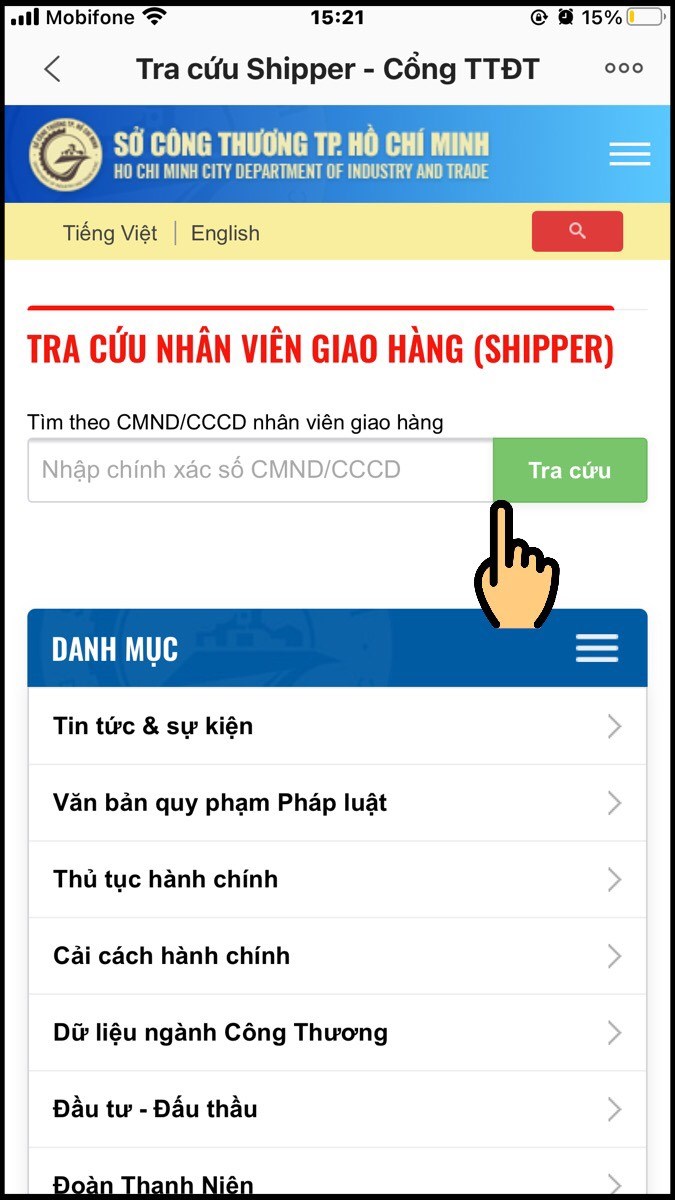 Nhập số CMND/CCCD và nhấn nút Tra cứu