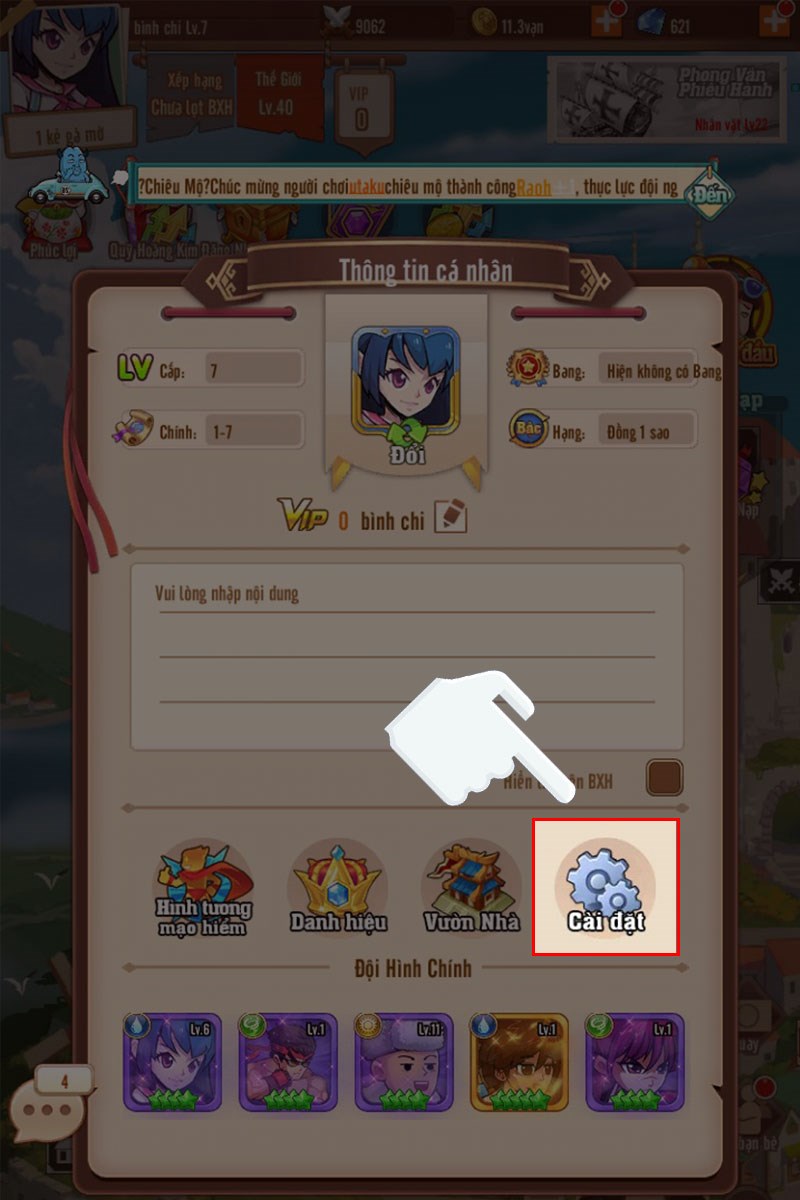 Nhấn chọn v&agrave;o mục C&agrave;i đặt