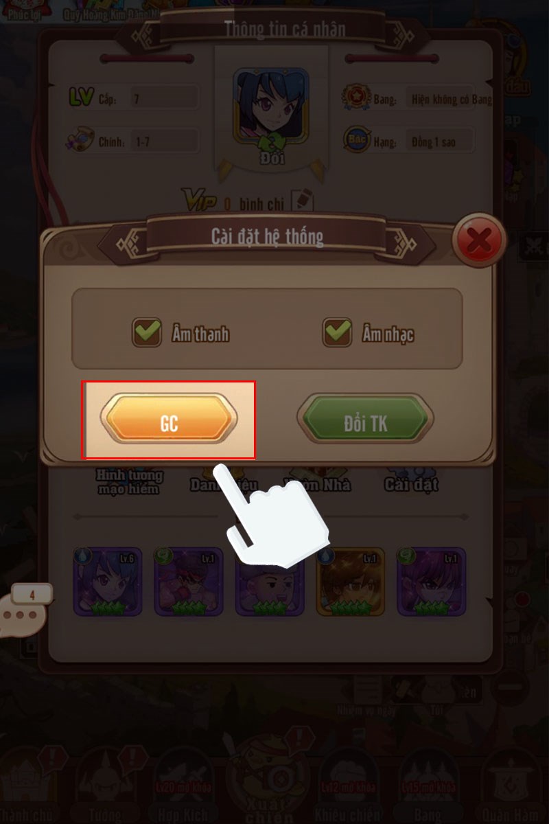 Bạn chọn mục GC